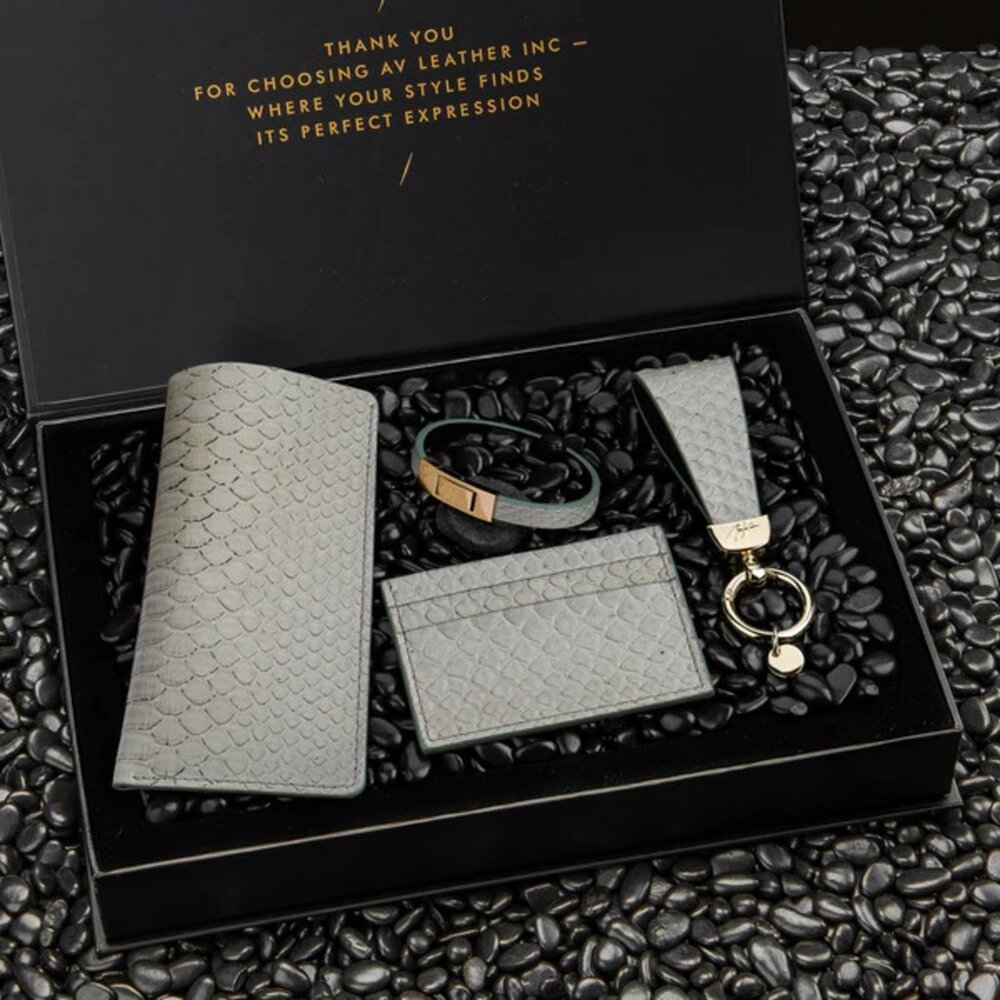 Handmade Gift Set – Real Python Leather Accessories - Light Gray Color - Picture 5 of 5
